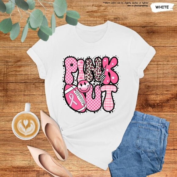 Pink Out Football Shirt, Breast Cancer Awareness Tee, Breast Cancer Shirt 92 - Picture 1 of 5